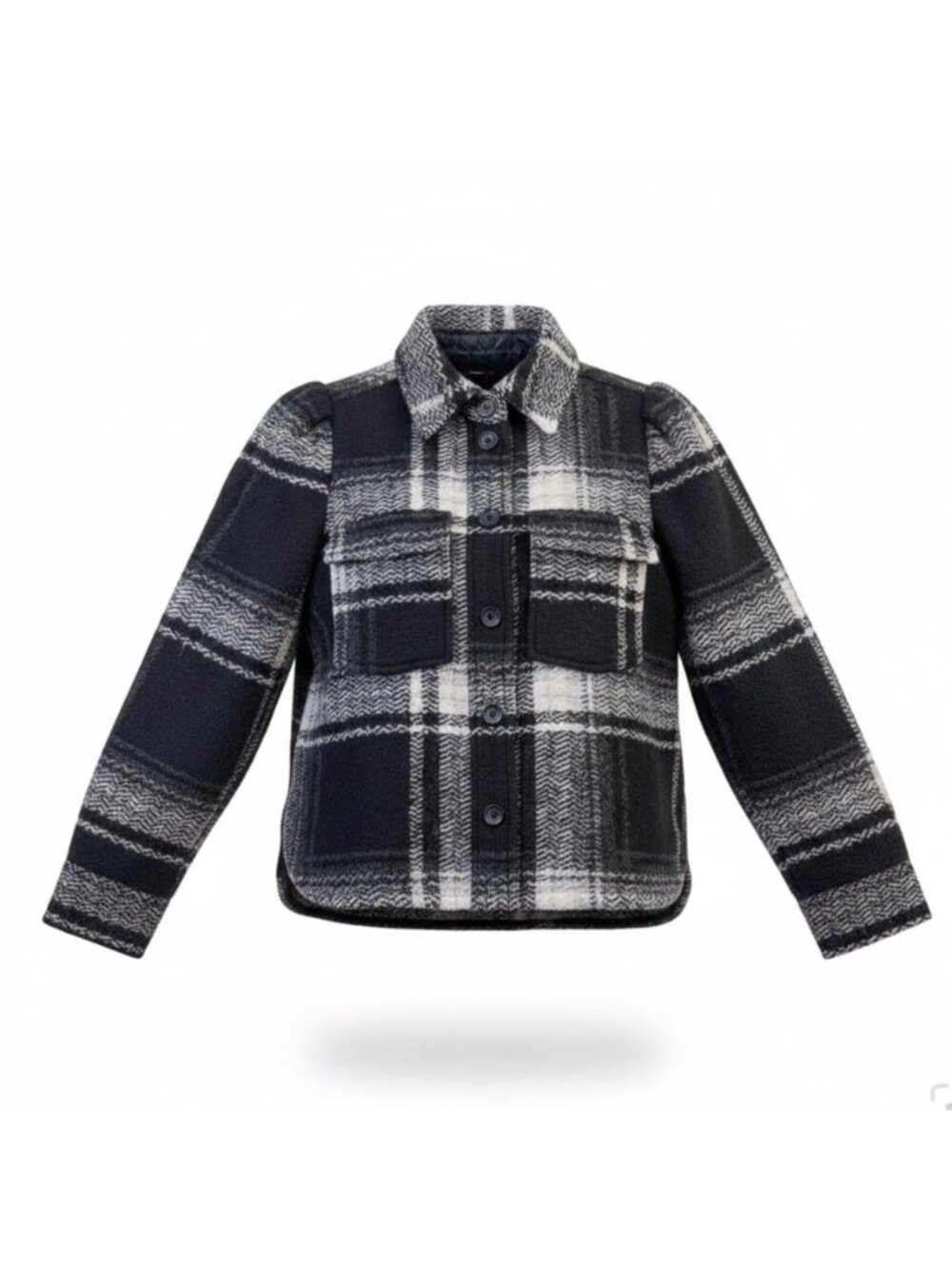 Gap Womens Plaid Shirt Jacket Black & White Button-Up Petite Recycled Sz XS